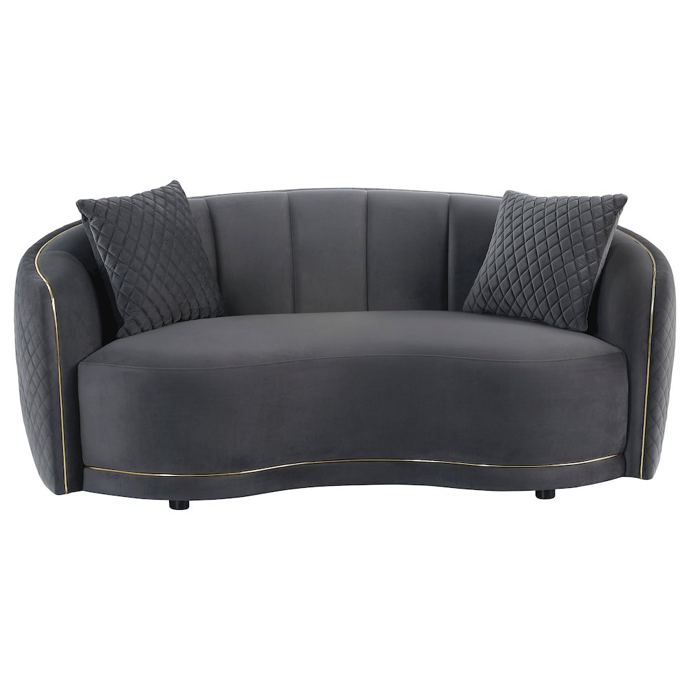 Brookside Velvet Upholstered Curved Loveseat Dark Grey
