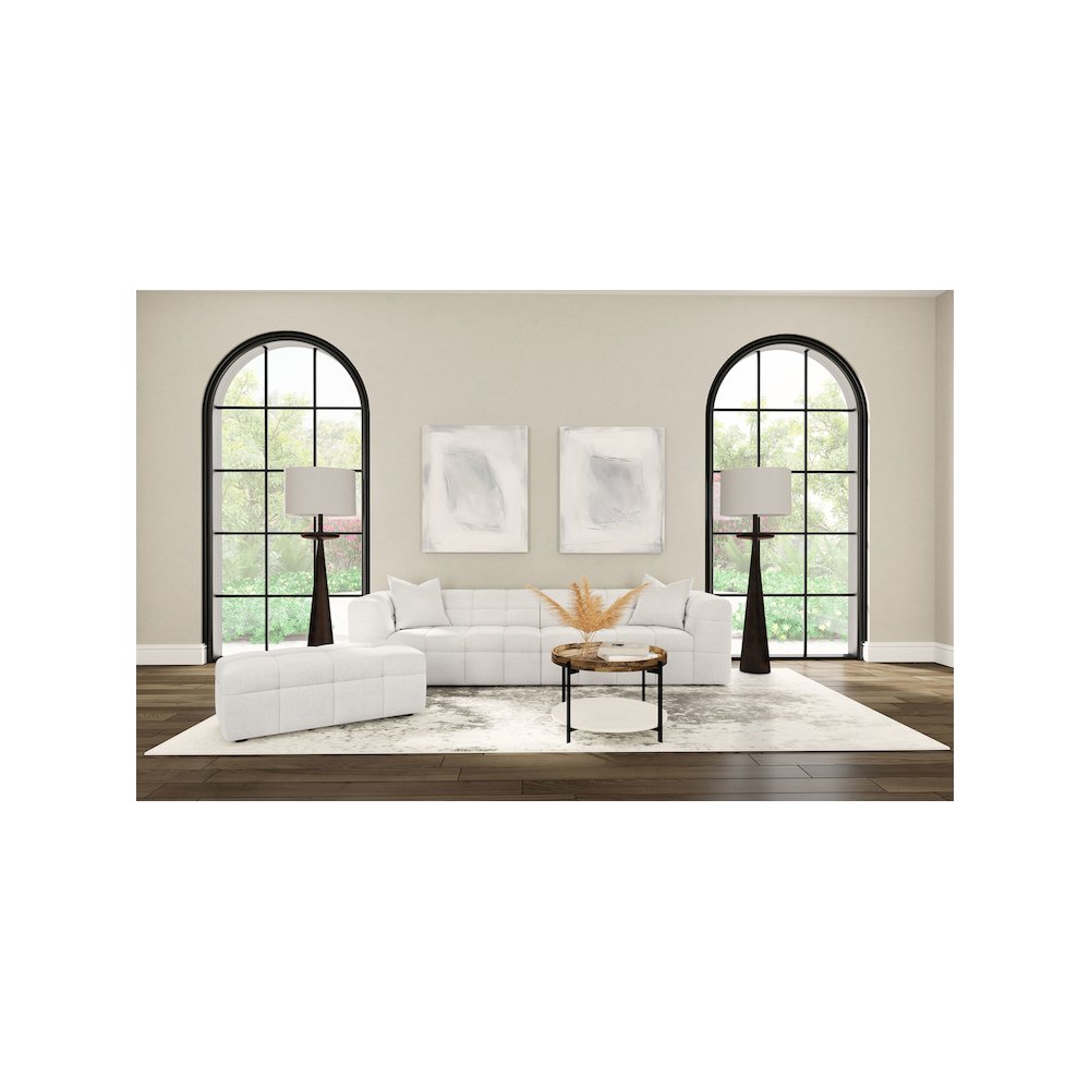 Everly Boucle Upholstered Rectangular Ottoman Off White