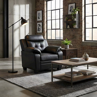 Polyester-Upholstered Tufted Accent Chair with Padded Arms, Contemporary, Black