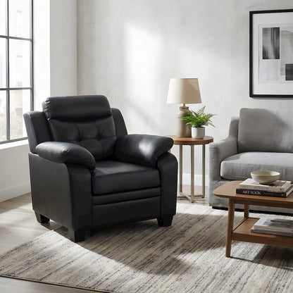 Polyester-Upholstered Tufted Accent Chair with Padded Arms, Contemporary, Black
