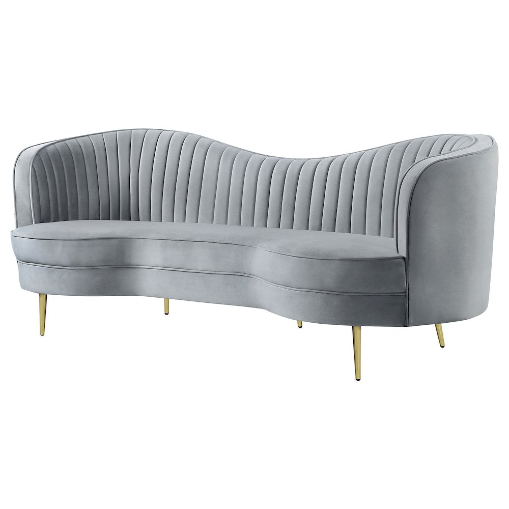 FurniFact Upholstered Sofa with Channel-Tufted Back and Steel Legs, Grey