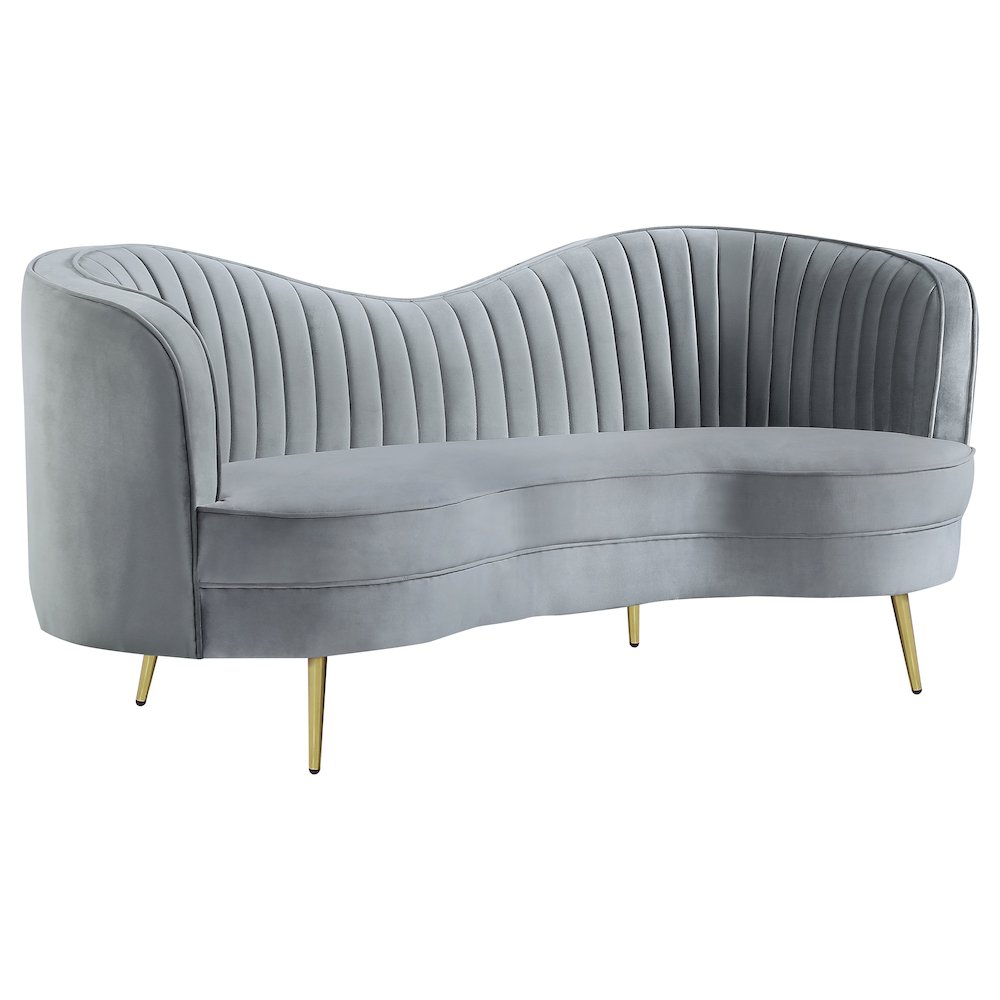 FurniFact Loveseat with Channel-Tufted Back and Stainless Steel Legs, Grey