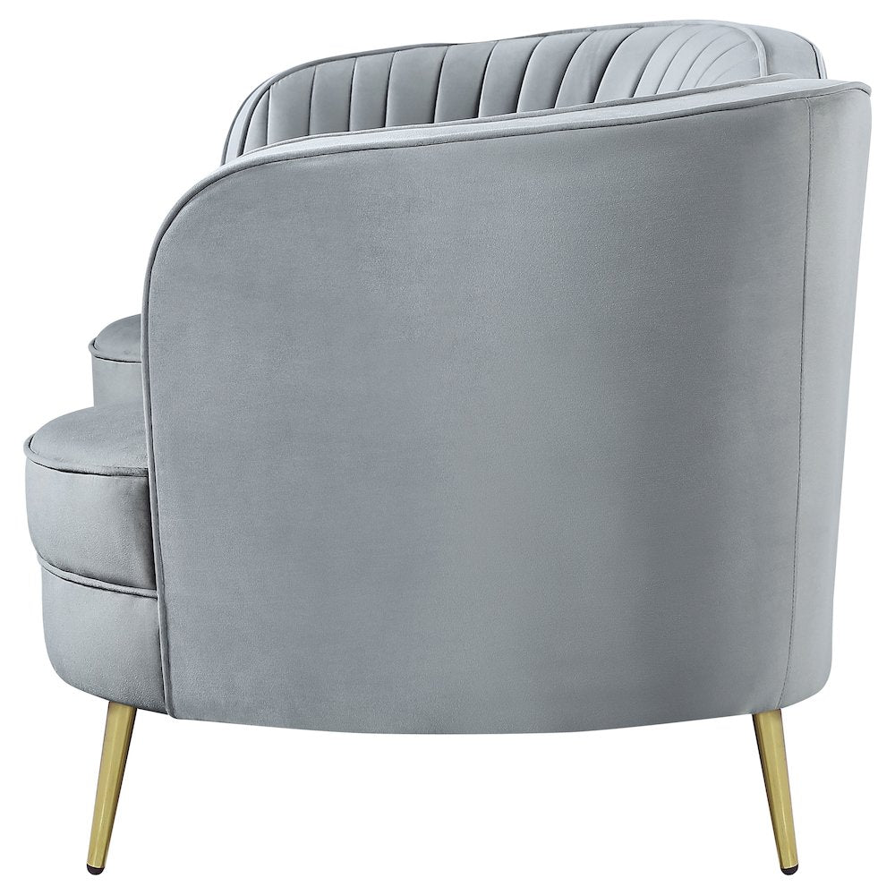 FurniFact Loveseat with Channel-Tufted Back and Stainless Steel Legs, Grey