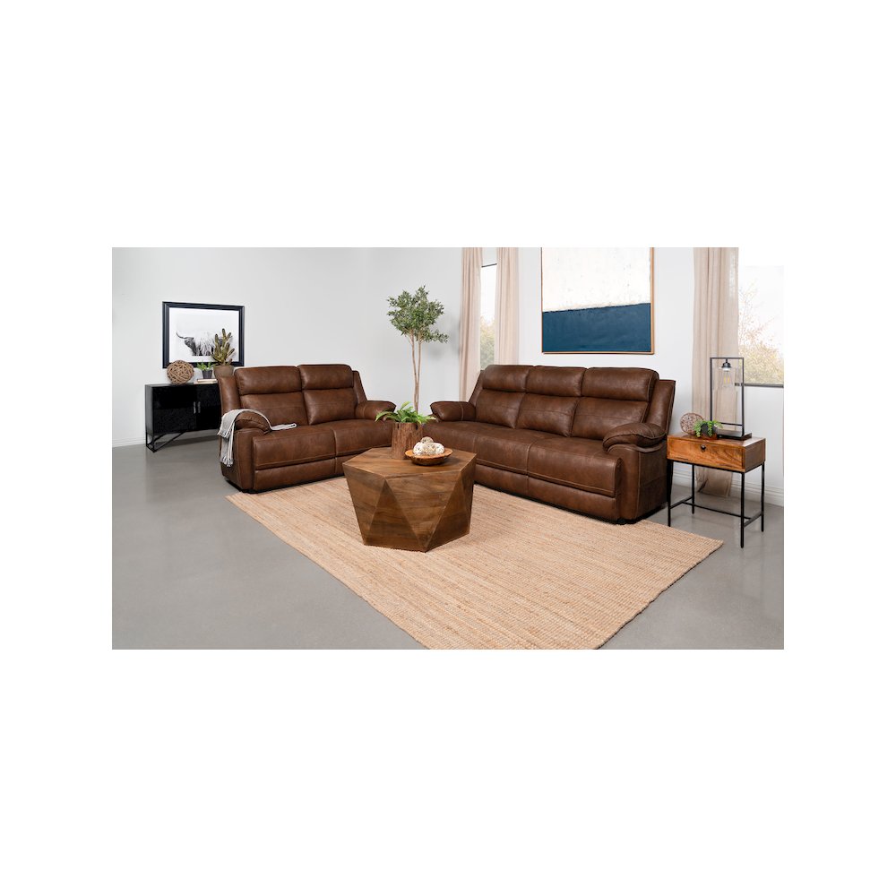 Ellington 2-piece Upholstered Padded Arm Sofa Set Dark Brown