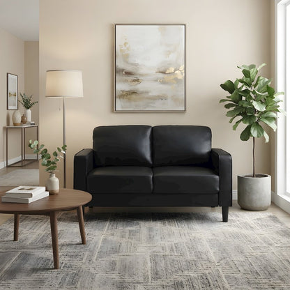 Polyester-Upholstered Small Loveseat Sofa with Track Arms, Transitional, Black