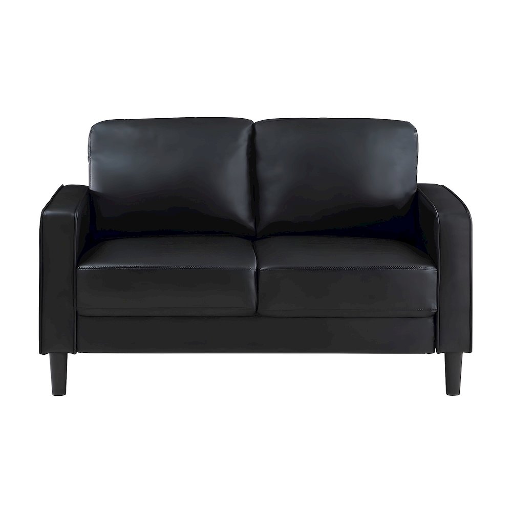 Polyester-Upholstered Small Loveseat Sofa with Track Arms, Transitional, Black