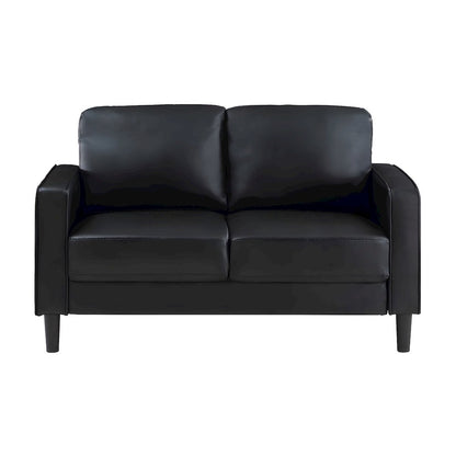 Polyester-Upholstered Small Loveseat Sofa with Track Arms, Transitional, Black