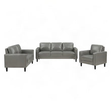 Faux Leather Track-Arm Sofa and Couches for Living Room 3 Piece Set, Grey