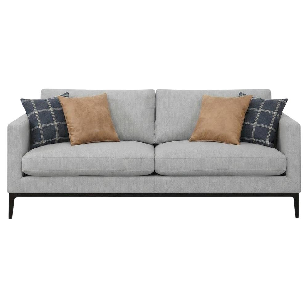 Polyester-Upholstered Track Arm Sofa with Metal Legs for Living Room, Light Grey