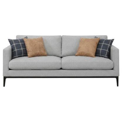 Polyester-Upholstered Track Arm Sofa with Metal Legs for Living Room, Light Grey