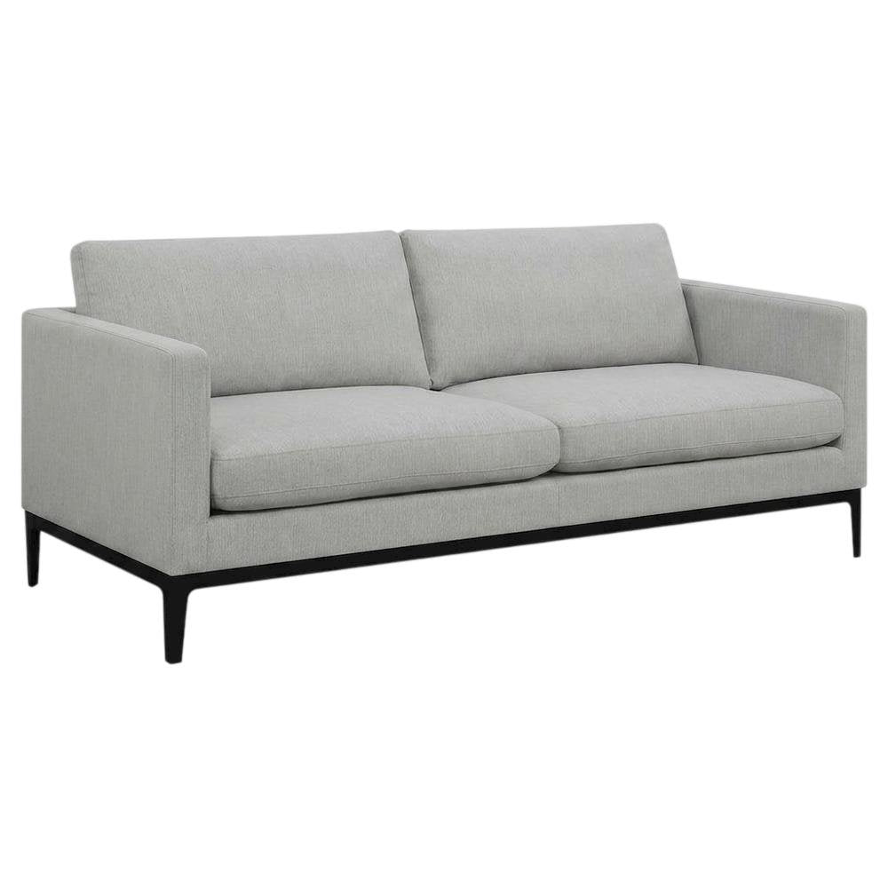 Polyester-Upholstered Track Arm Sofa with Metal Legs for Living Room, Light Grey