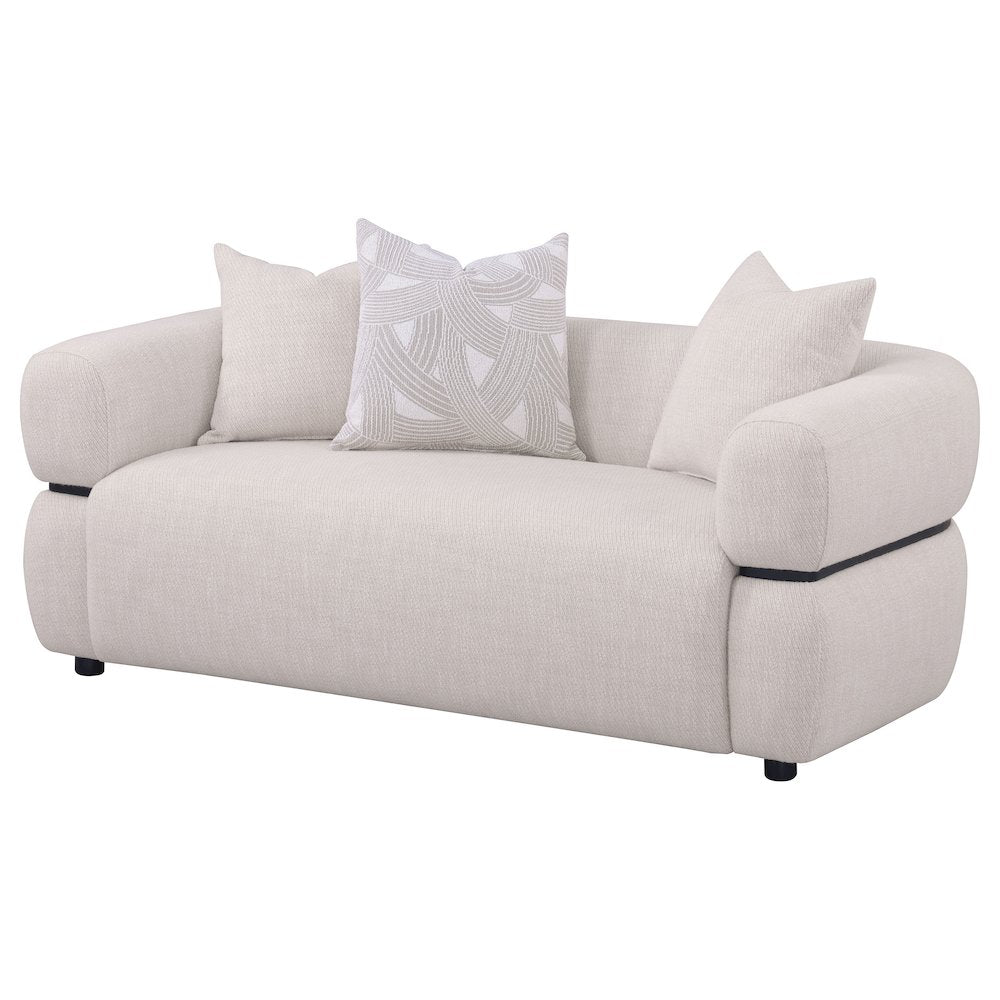 Jeanette 73-inch Fabric Upholstered Round Arm Loveseat Beige