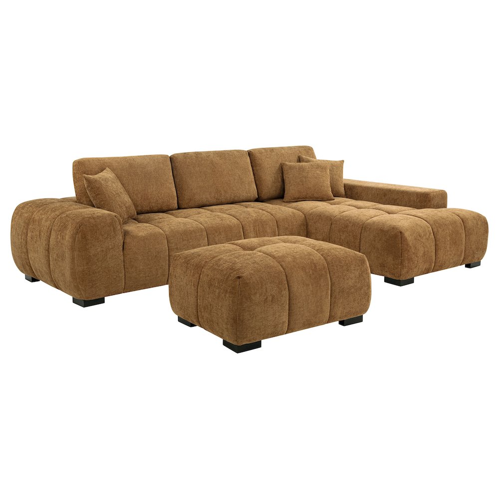 Octavia Fabric Upholstered Sectional Chaise Sofa Amber