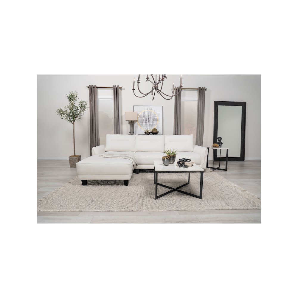 Caspian Upholstered Curved Arm Chaise Sectional Sofa White