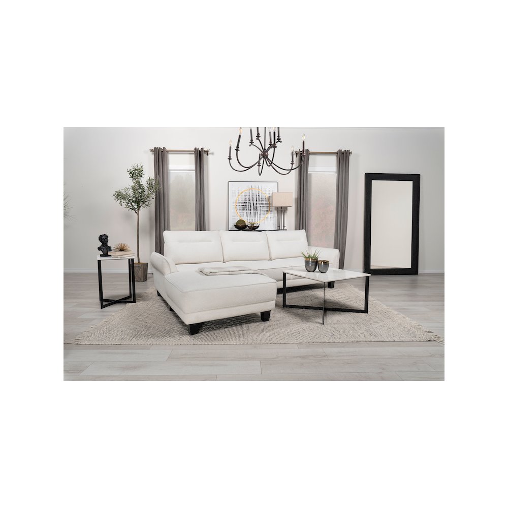 Caspian Upholstered Curved Arm Chaise Sectional Sofa White