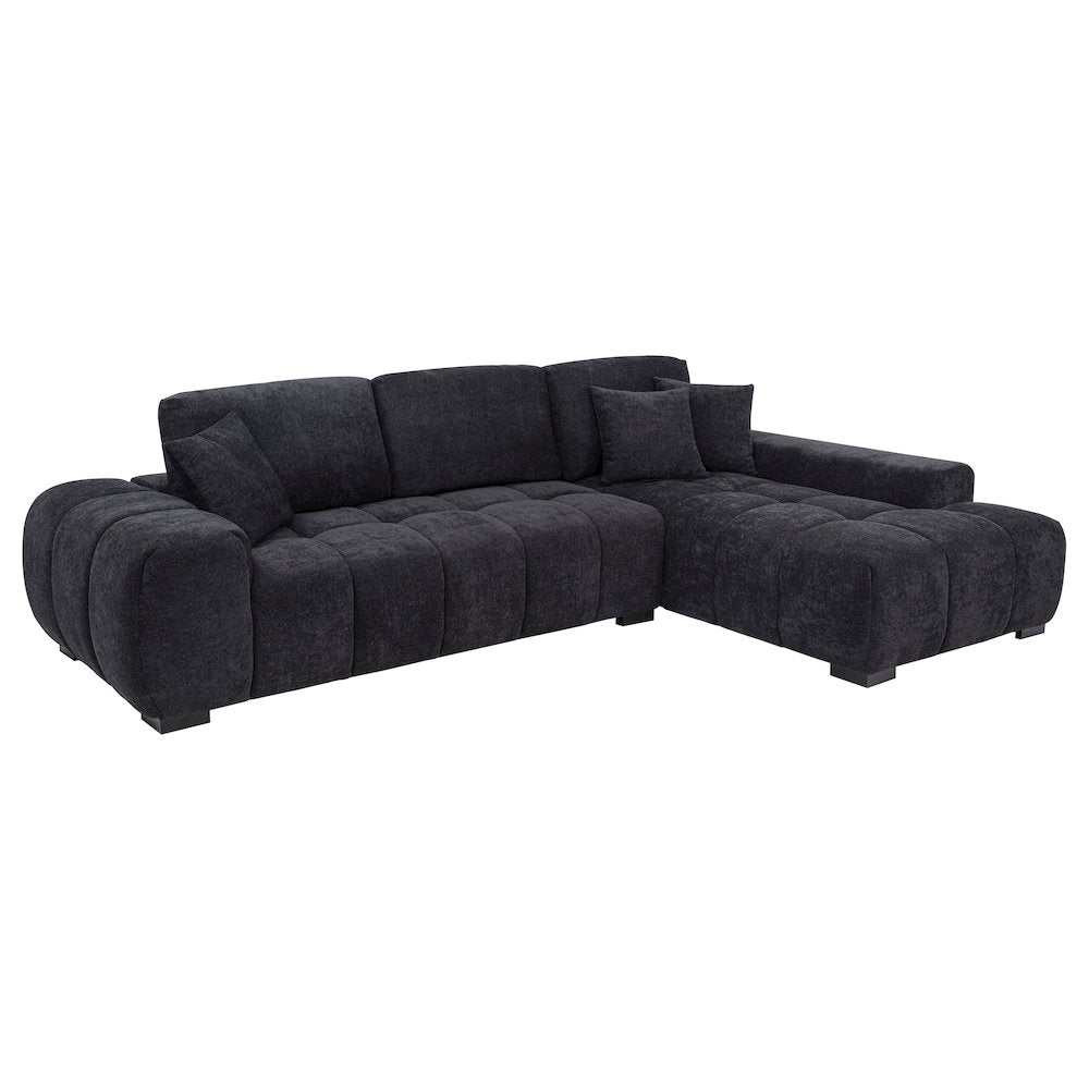 Octavia Fabric Upholstered Track Arm Sectional Sofa Black