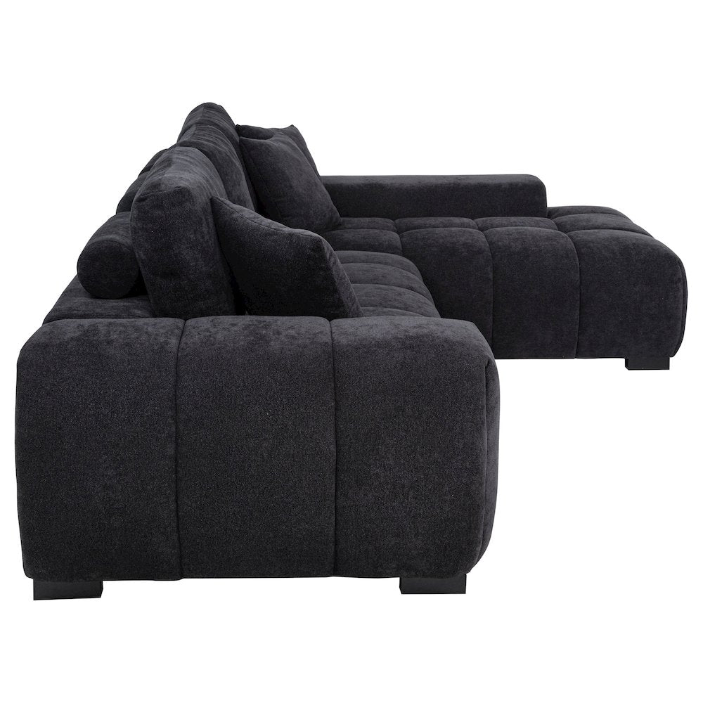 Octavia Fabric Upholstered Track Arm Sectional Sofa Black