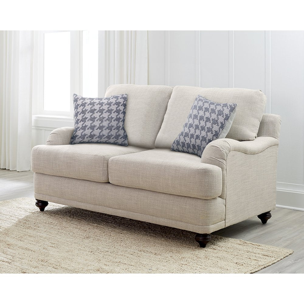 Glenn Upholstered English Arm Loveseat Light Grey and Blue