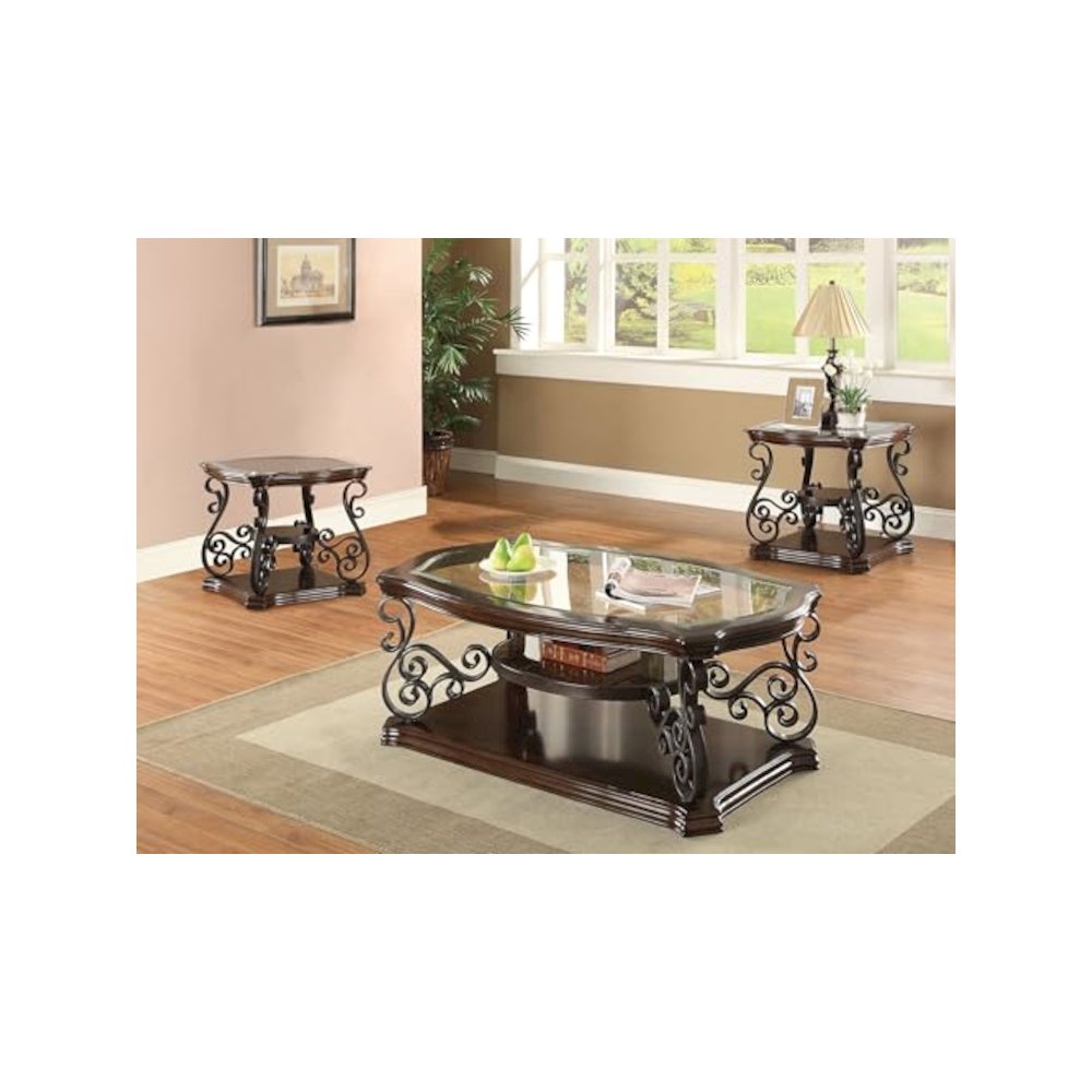 Laney 3-piece Glass Top Coffee and End Table Set Dark Merlot