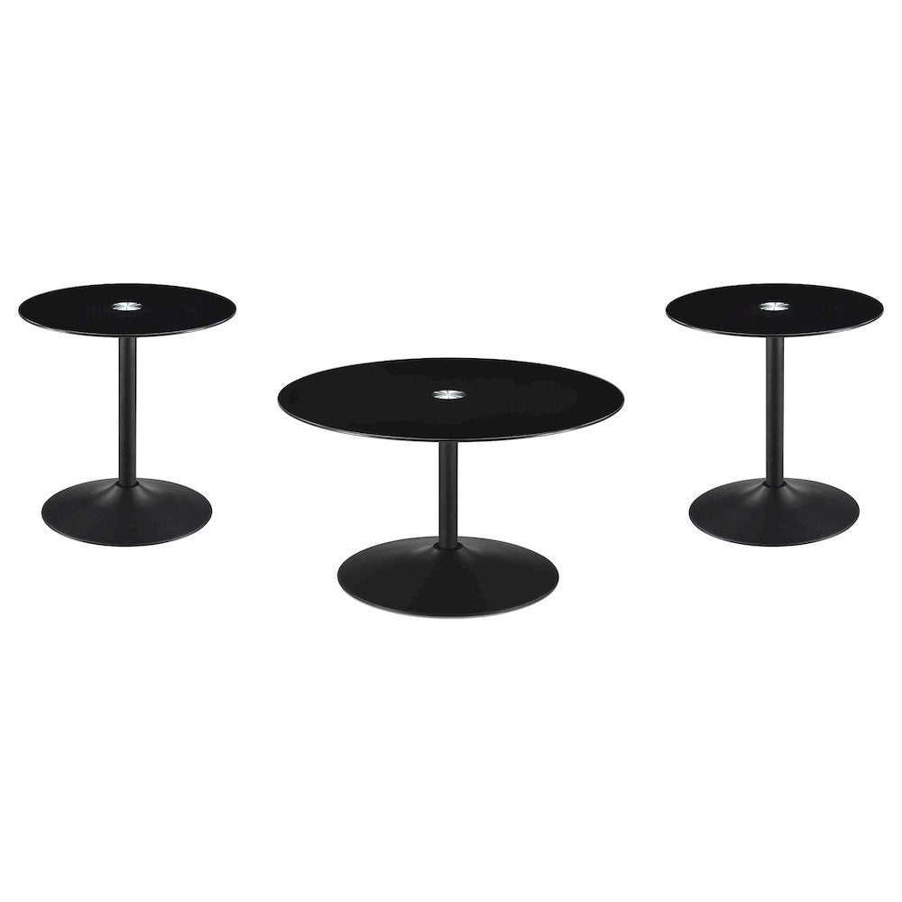 Ganso 3-piece Round Glass Top Coffee and End Table Set Black
