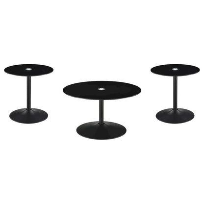 Ganso 3-piece Round Glass Top Coffee and End Table Set Black