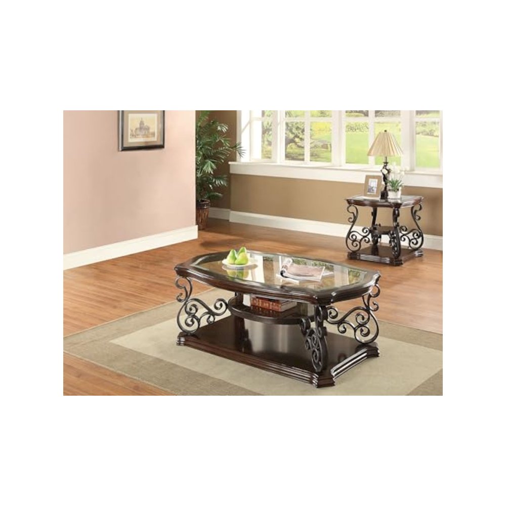 Laney 2-piece Glass Top Coffee and End Table Set Dark Merlot