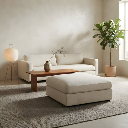 Square Upholstered Ottoman Foot Rest, Linen Fabric, Living Room, Beige