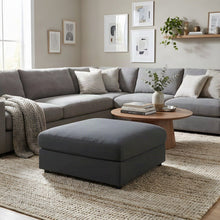 Linen-Blend Upholstered Square Ottoman Foot Rest and Foot Stool, Charcoal