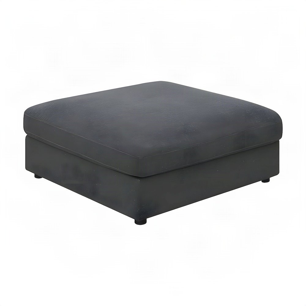 Linen-Blend Upholstered Square Ottoman Foot Rest and Foot Stool, Charcoal
