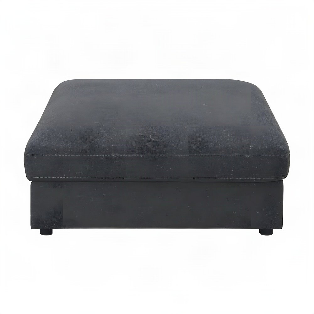 Linen-Blend Upholstered Square Ottoman Foot Rest and Foot Stool, Charcoal
