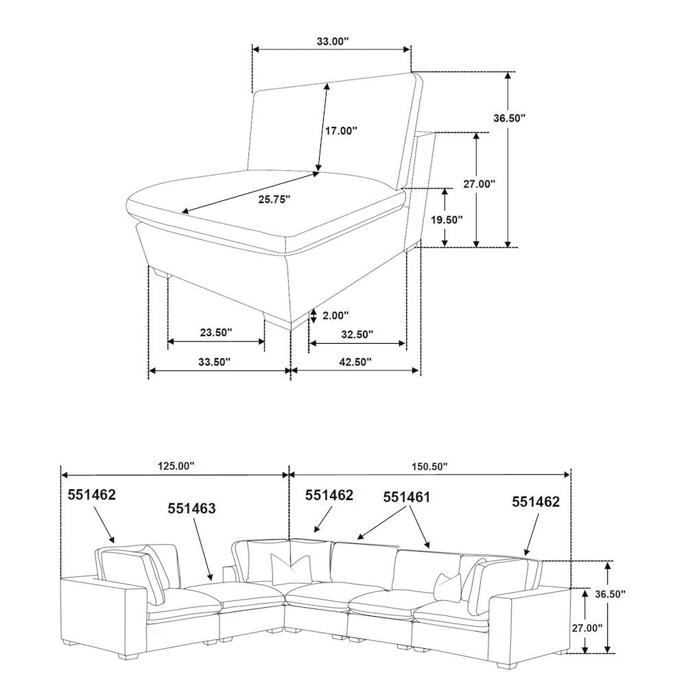 Lakeview 5-piece Upholstered Modular Sectional Sofa Ivory