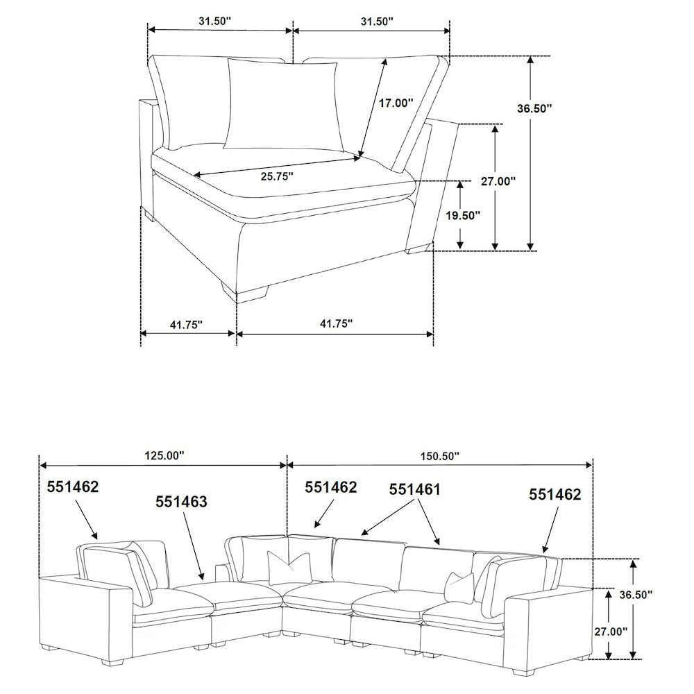 Lakeview 5-piece Upholstered Modular Sectional Sofa Ivory