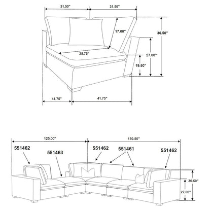 Lakeview 5-piece Upholstered Modular Sectional Sofa Ivory