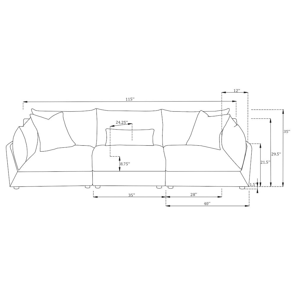 Sasha 3-Piece Upholstered Sofa Barely Black
