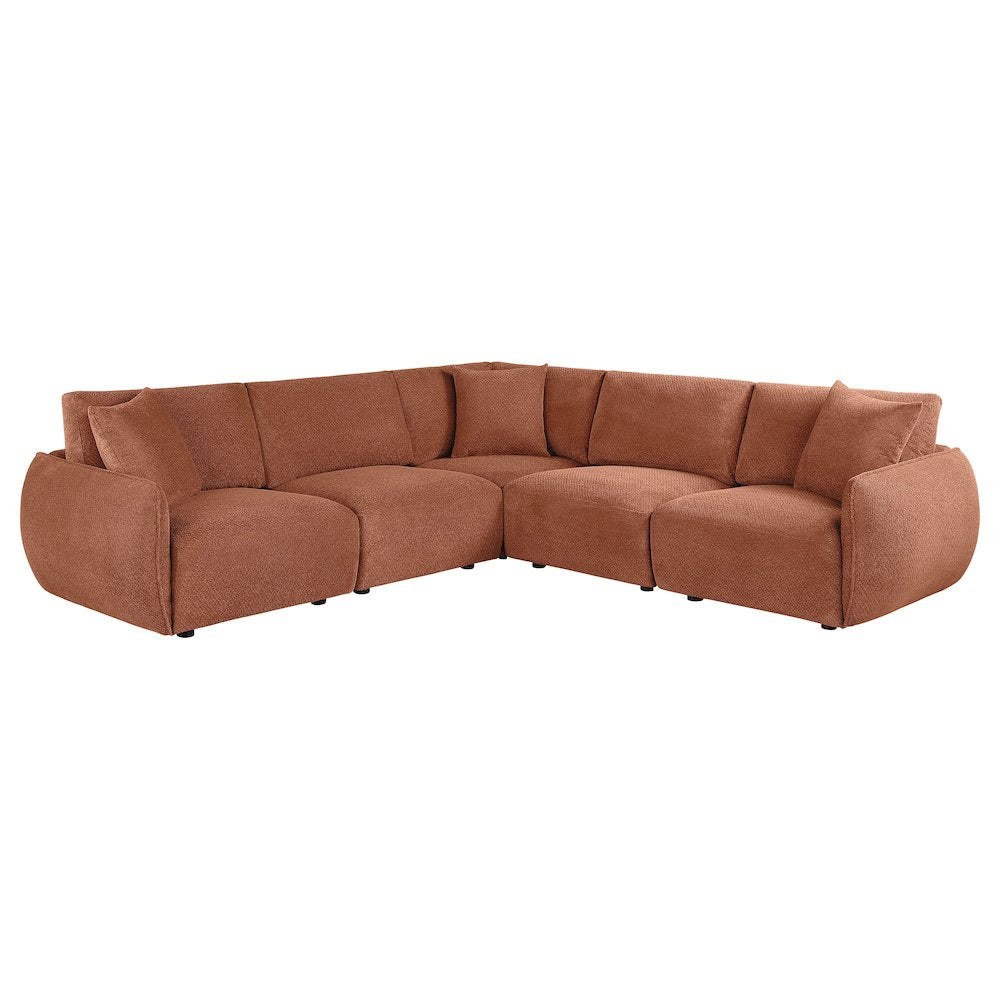 Elysia 5-piece Chenille Upholstered Modular Sectional Sofa Coral