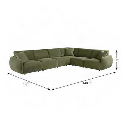 FurniFact Modular Sectional Sofa with Chenille Fabric, Green, Set of 6