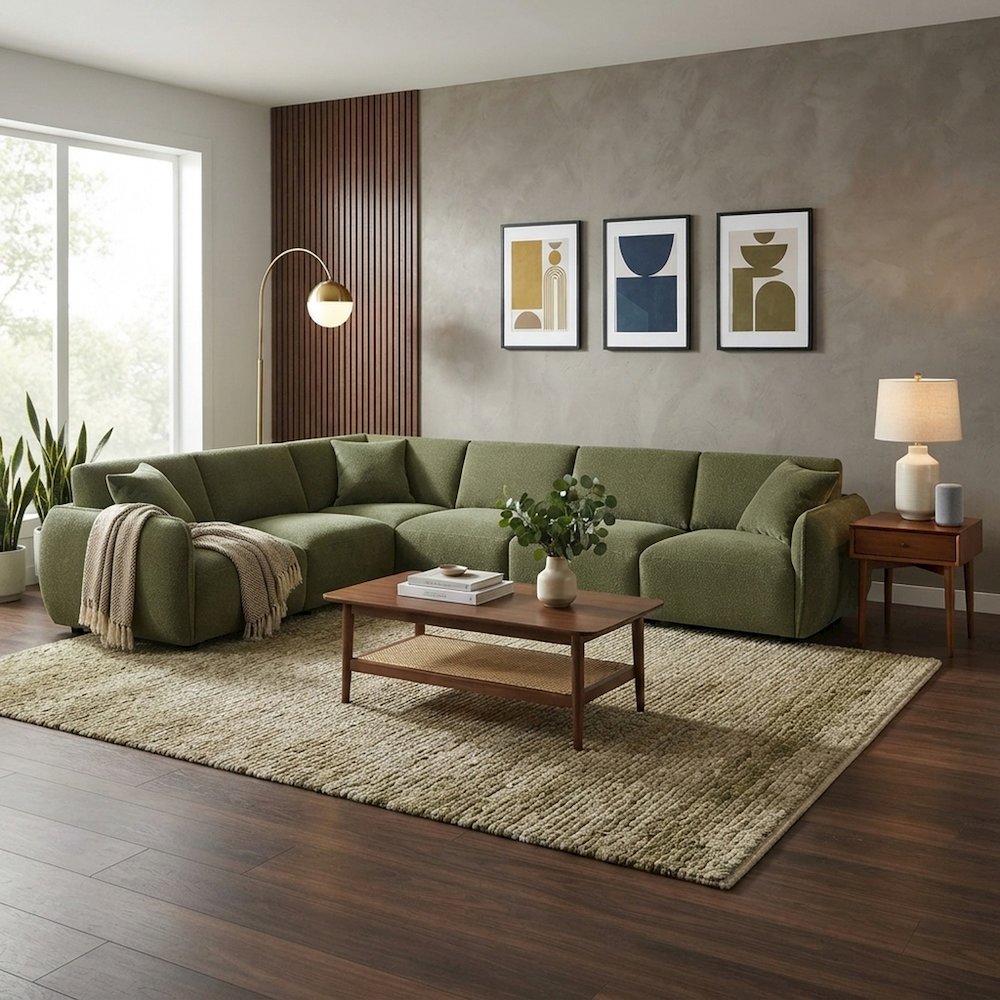 FurniFact Modular Sectional Sofa with Chenille Fabric, Green, Set of 6