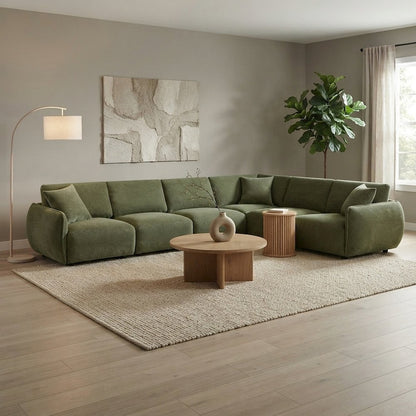 FurniFact Modular Sectional Sofa with Chenille Fabric, Green, Set of 6