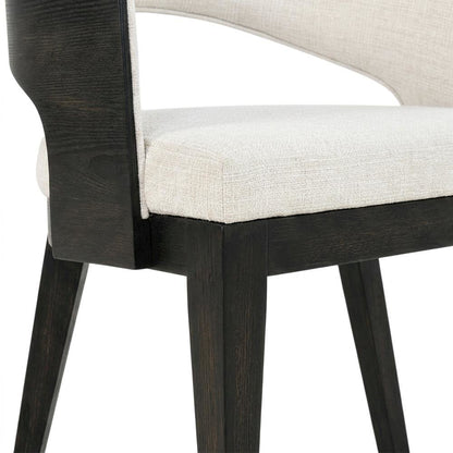 Upholstered Dining Arm Chairs, Burnished Black / Cream, Set of 2