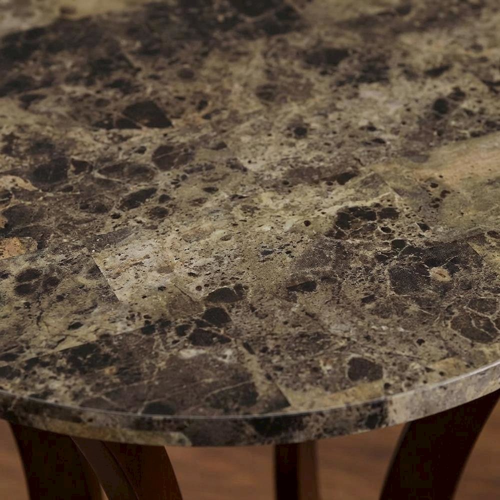 Brown Pedestal 18 Inch Side Table - Faux Marble End Table for Living Room Accent