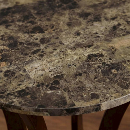 Brown Pedestal 18 Inch Side Table - Faux Marble End Table for Living Room Accent