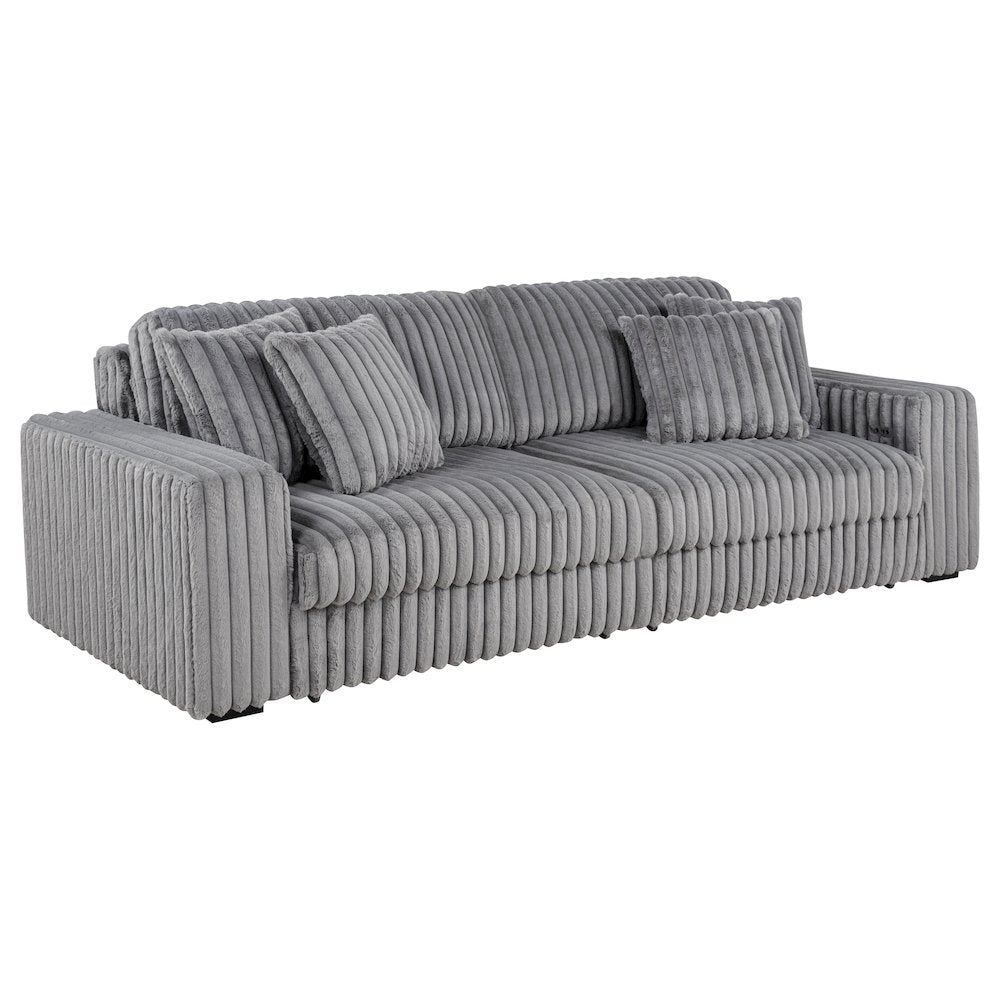 Jacana Corduroy Upholstered Dual Power Chaise Sofa Grey