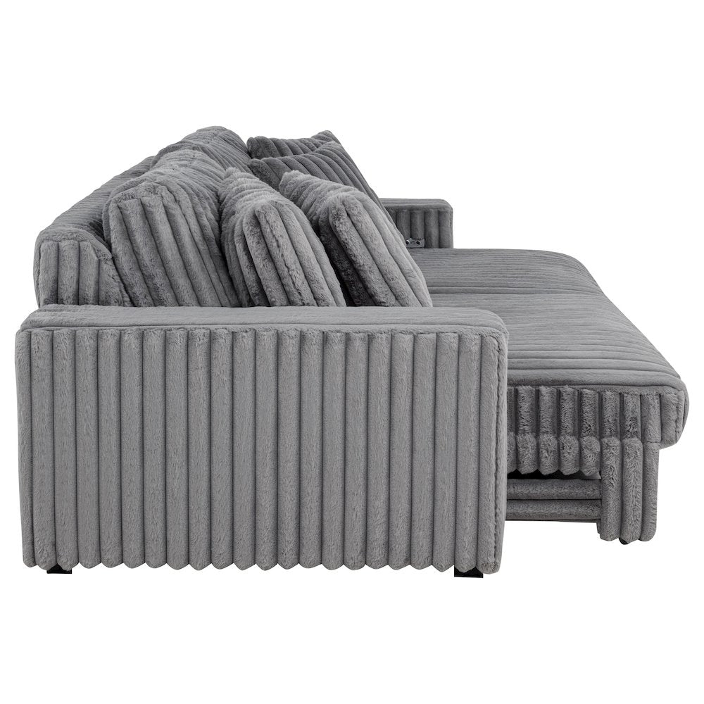 Jacana Corduroy Upholstered Dual Power Chaise Sofa Grey