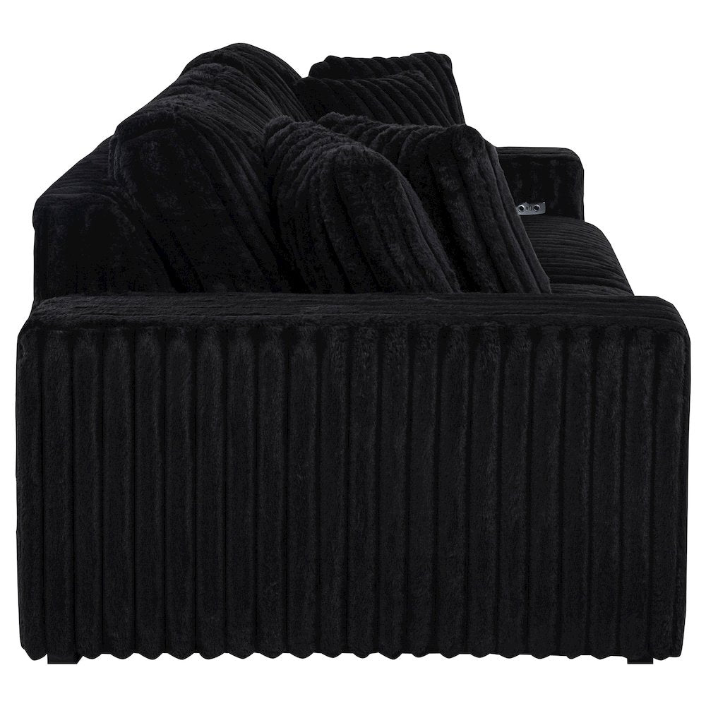 Jacana Corduroy Upholstered Dual Power Chaise Sofa Black