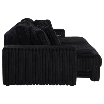 Jacana Corduroy Upholstered Dual Power Chaise Sofa Black
