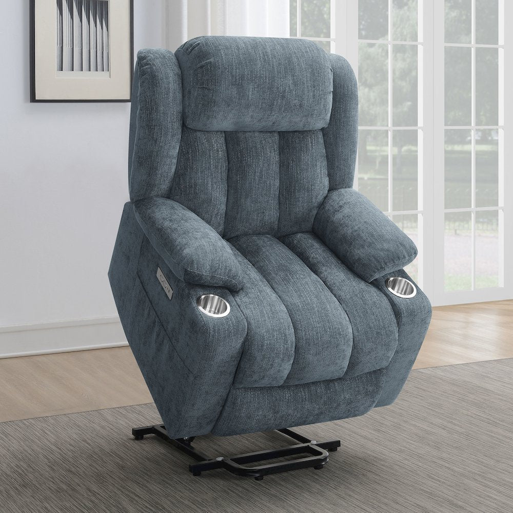 Houston Upholstered Power Lift Recliner Slate Blue