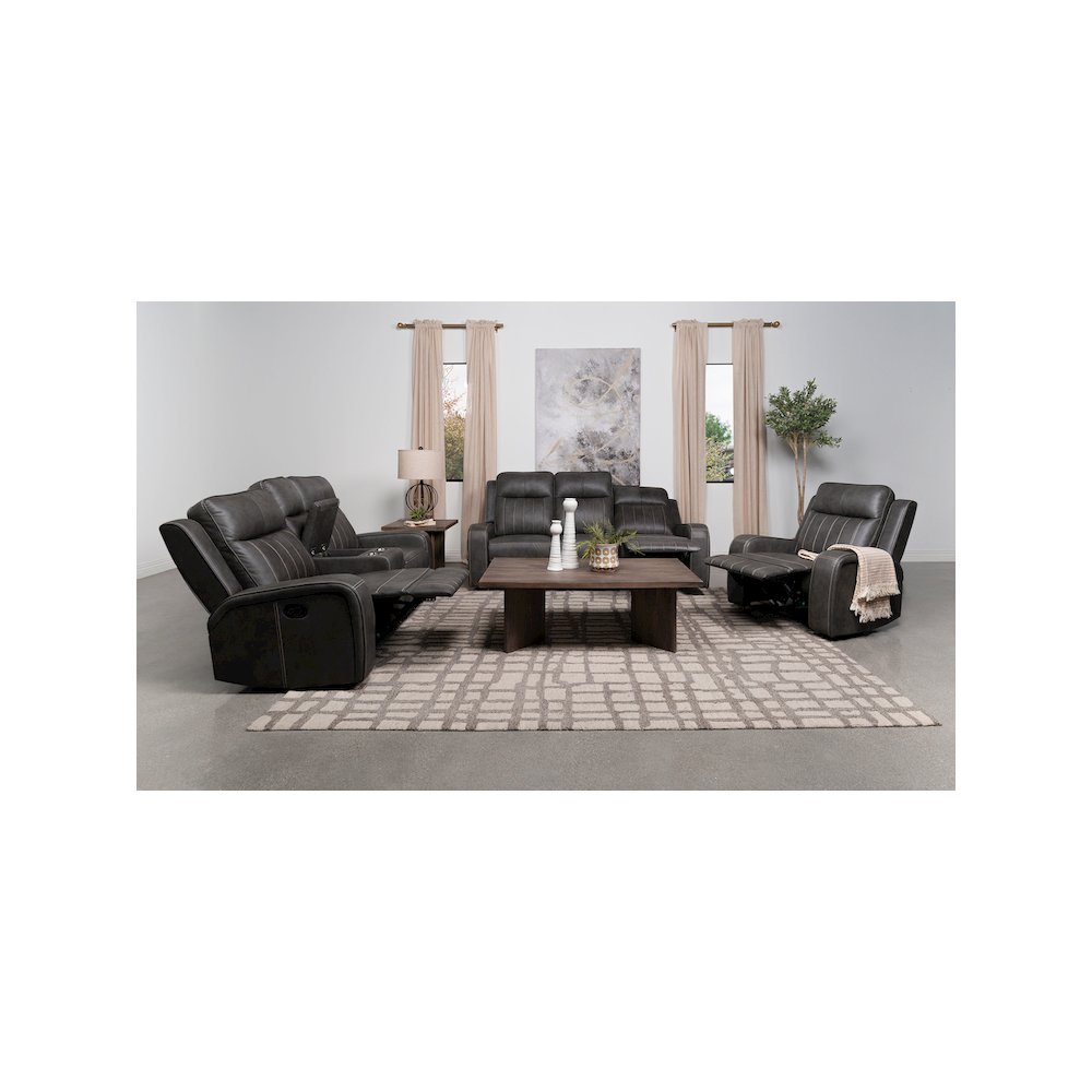 Raelynn 3-piece Upholstered Reclining Sofa Set Grey