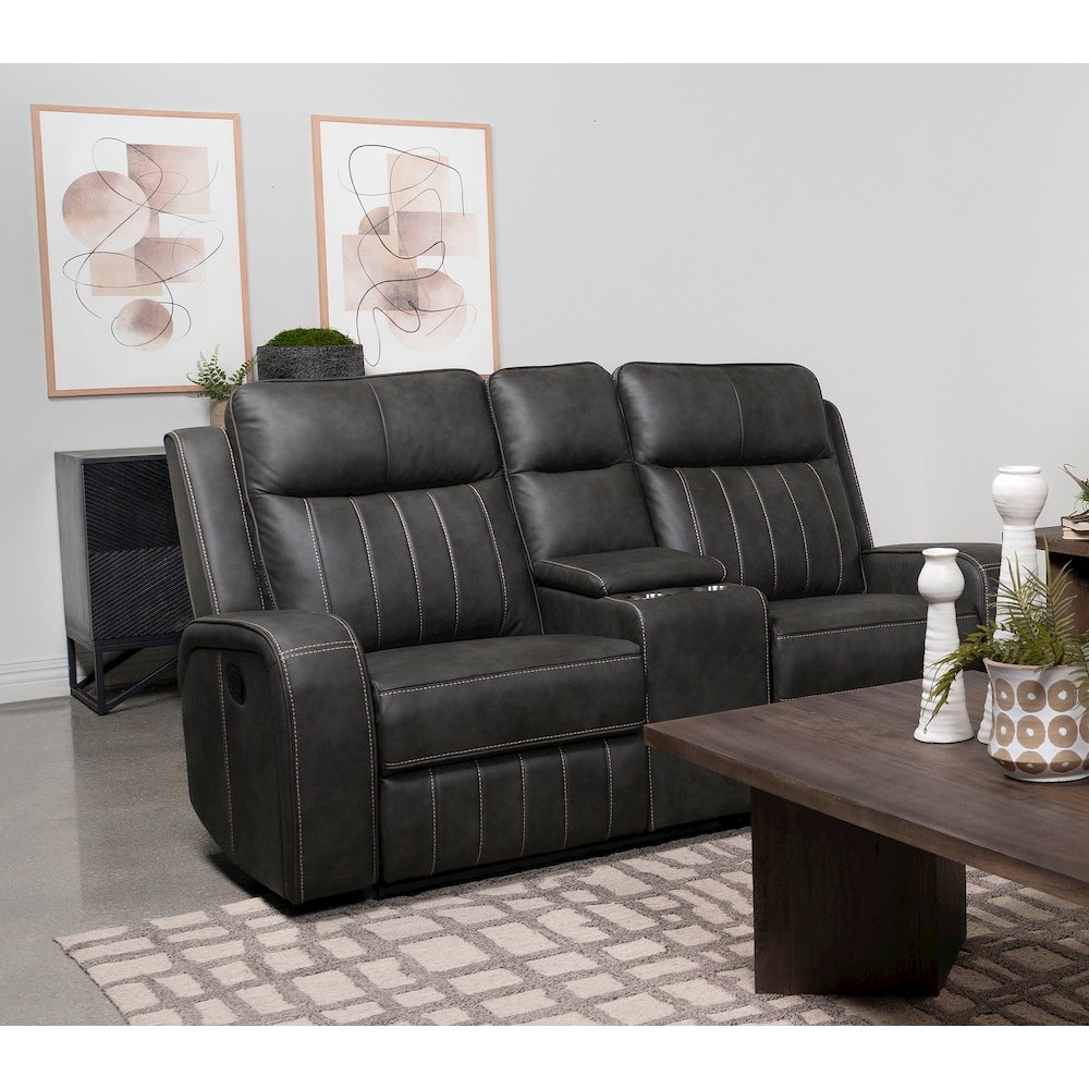 Raelynn Upholstered Track Arm Motion Loveseat Grey