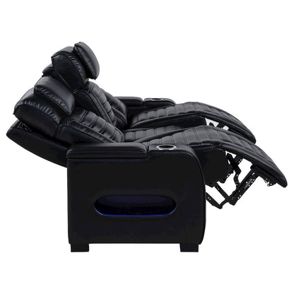 Zuma Faux Leather Dual Power Reclining LED Sofa Black
