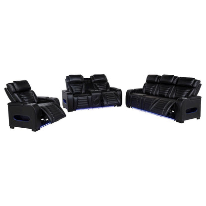 Zuma 3-piece Faux Leather Dual Power LED Sofa Set Black